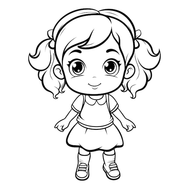 Plik wektorowy słodka dziewczynka z kreskówki maskotka postać ilustracja wektorowa