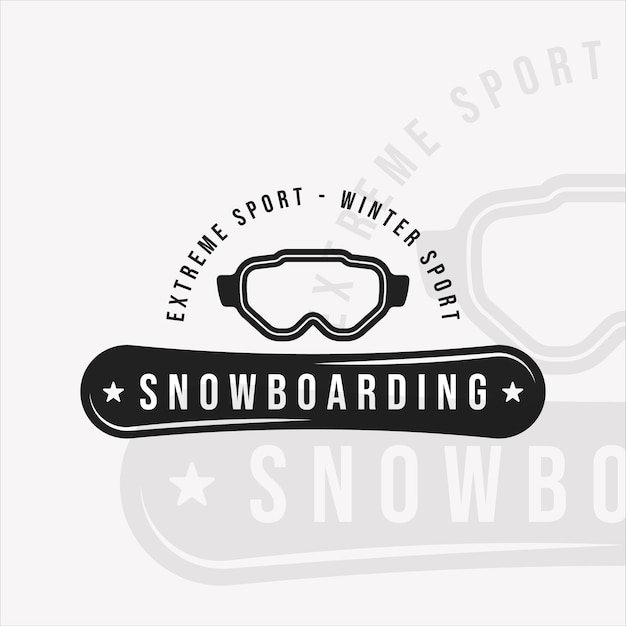 Plik wektorowy snowboard i gogle narciarskie logo vintage wektor ilustracja szablon ikona projekt graficzny. symbol sportów zimowych lub znak dla podróży służbowych lub firmowych w stylu typografii