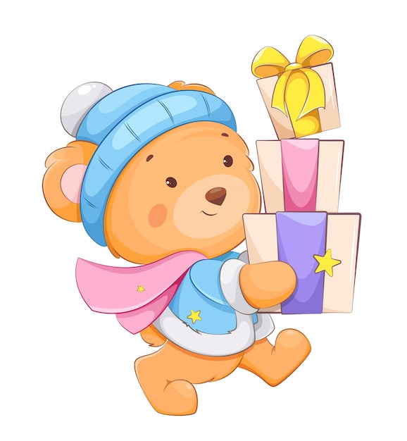 Wesołych Świąt Słodka postać z kreskówek niedźwiedź