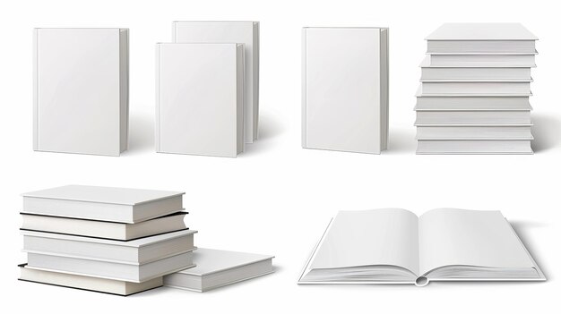 Zdjęcie nowoczesna realistyczna maketa 3d leżący zamknięty katalog stos podręczników stos dzienników i słowników z pustymi twardymi okładkami