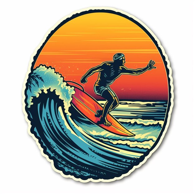 Zdjęcie arafed surfer jeździ na fali w oceanie przy zachodzie słońca generatywny ai