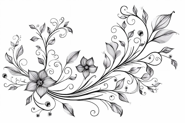 Zdjęcie czarno-biały rysunek kwiatowego wzoru z kwiatami