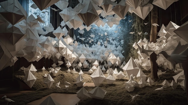 Duża i wciągająca instalacja origami - fascynujące połączenie sztuki i wyobraźni