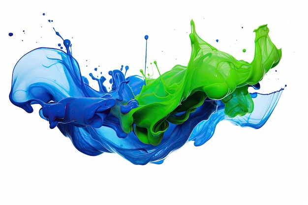 Zdjęcie izolowane rozpryski farby w kolorze niebieskim i zielonym na białym