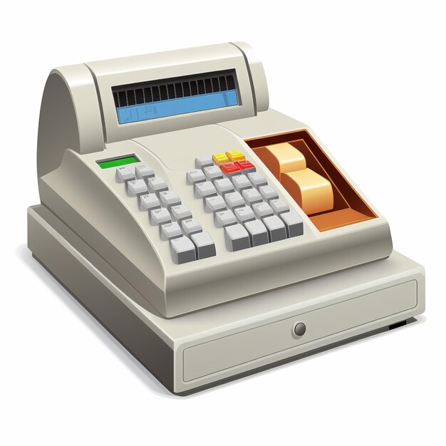 Zdjęcie kasowy rejestrator z kalkulatorem i dystrybutorem taśmowym generatywny ai