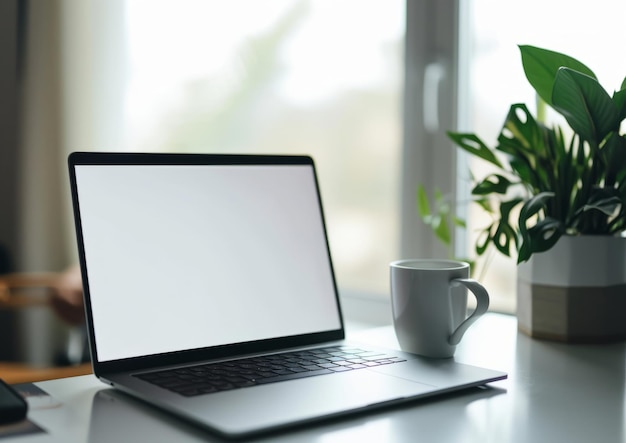 Zdjęcie laptop z białym ekranem na biurku