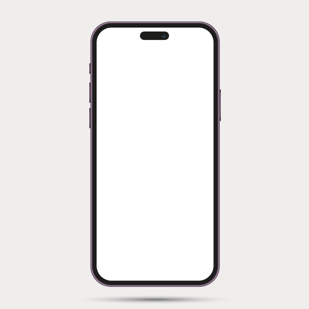 Zdjęcie realistyczny model smartfona z widokiem z przodu telefon komórkowy fioletowy ramka z pustym białym wyświetlaczem odizolowany o