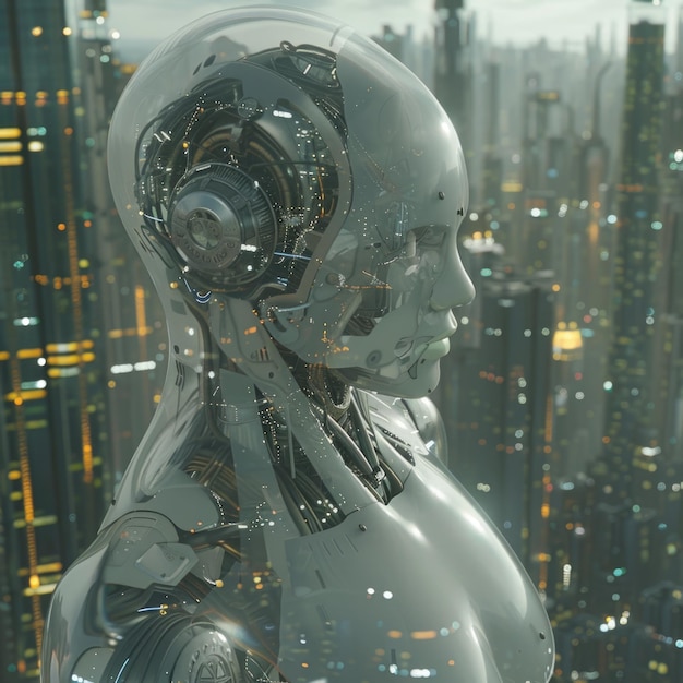Zdjęcie robot sztucznej inteligencji w futurystycznym świecie