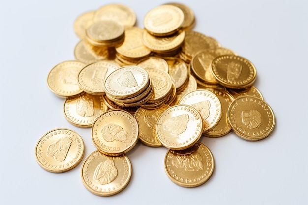 Stos złotych monet z napisem głowa królowej