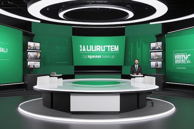 tło wiadomości z wirtualnym zestawem wywiadów 3D, które bezproblemowo integruje się z zielonym ekranem