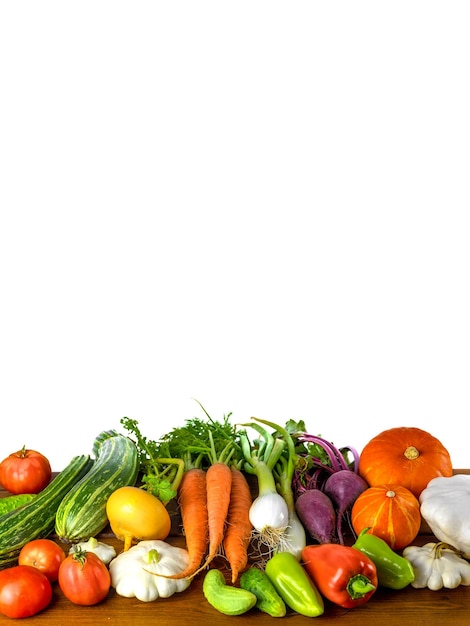 Tło zdrowej żywności Fotografia żywności różnych warzyw na białym tle Miejsce na kopię