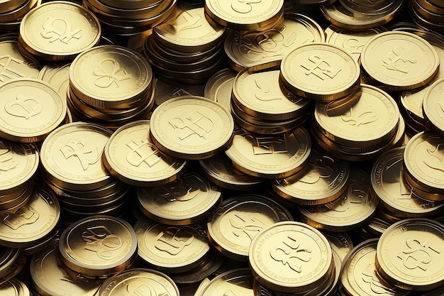 Zdjęcie 3d realistyczne złote monety stos pieniądze zysk złoto pieniądze gotówka lub skarb
