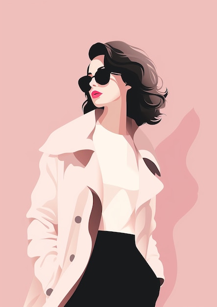 Photo 2d fashion woman flat minimal vector illustration pink background for poster design