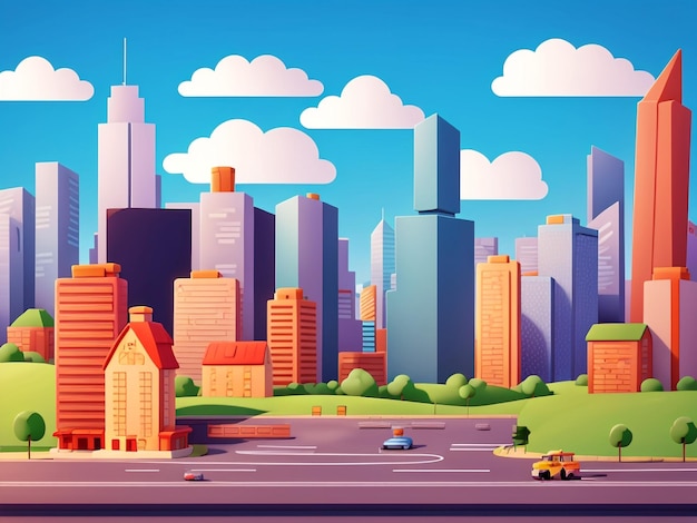 사진 3d 애니메이션 스타일 무료 터 도시 장면과 풍경 자동차 및 건물 배경