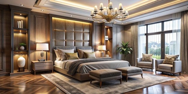 Photo 3d illustration design interior home bedroom luxary