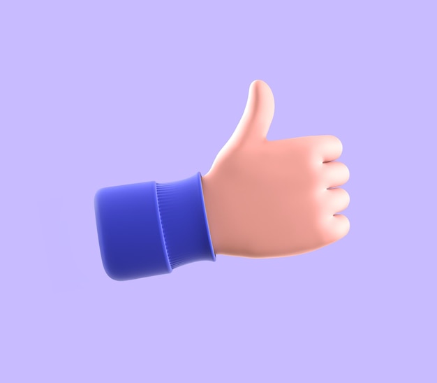 Фото 3d-рендеринг руки клиента пальцем вверх как жест, изолированный на синем фоне положительная обратная связь
