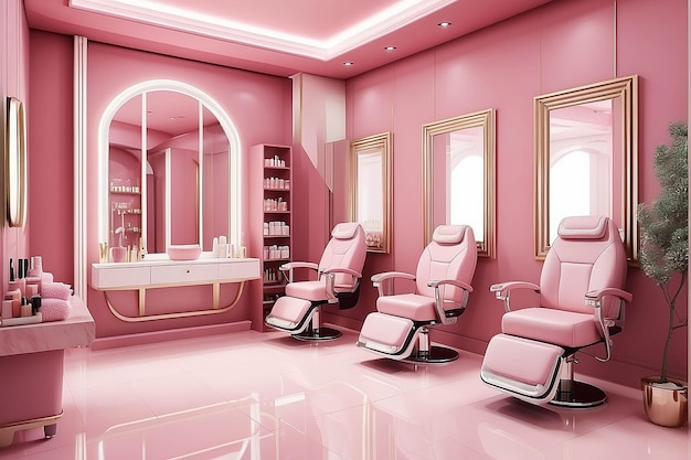 3d render beauty spa nail salon on pastel pink background 3d illustration of luxury Beauty Studio