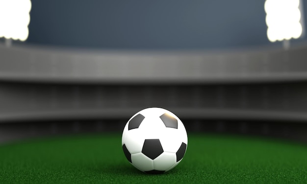 3D-рендеринг футбольного мяча на размытом фоне стадиона