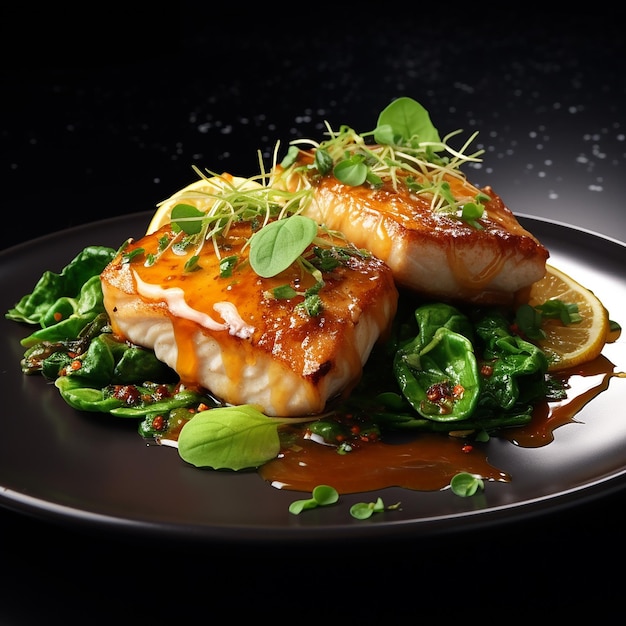 3d rendered Savory Delight White Fish Fillet Steak with Greens