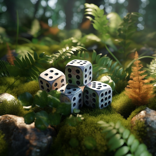 3d rendered shiny dice in nature