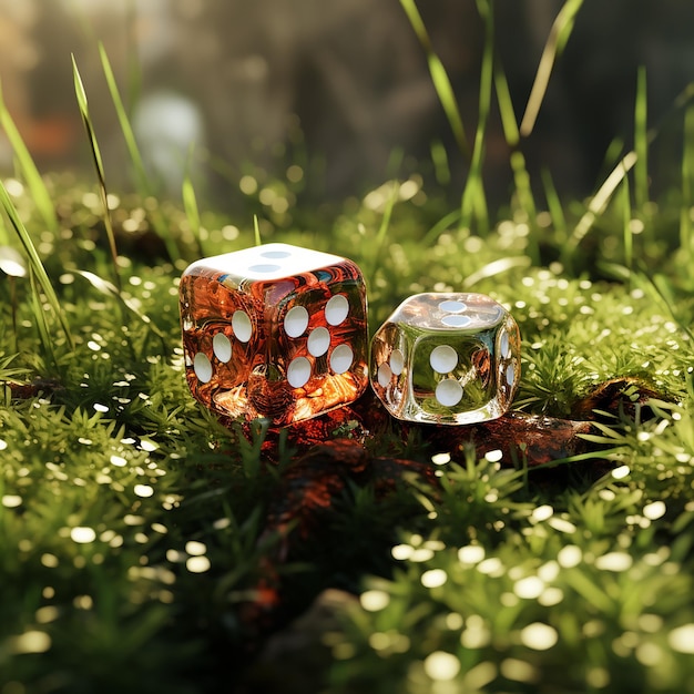 3d rendered shiny dice in nature