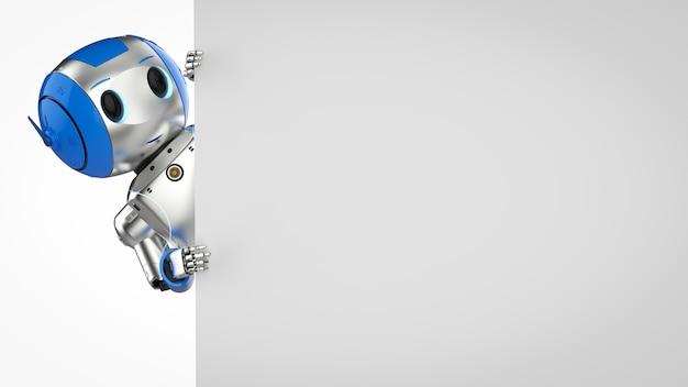 Фото 3d-рендеринг симпатичного робота с искусственным интеллектом с белым пустым пространством