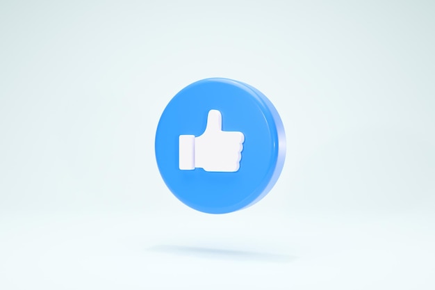 Фото 3d-рендеринг синий, как палец вверх, социальный, как знак, кнопка уведомления, вид сбоку