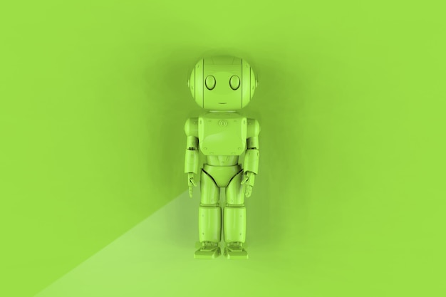 Фото 3d-рендеринг зеленого лайма одноцветного робота на зеленом фоне лайма