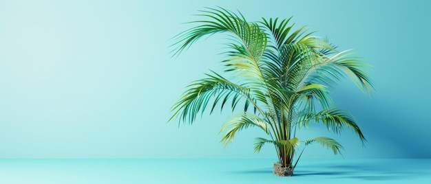 Фото 3d-рендеринг тропической пальмы на пастельно-голубом фоне