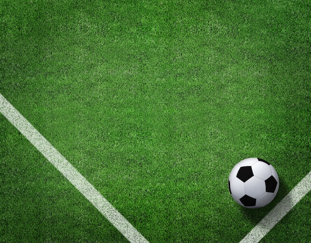 Перевод 3d футбольного мяча с линией на футбольном поле.