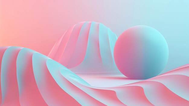 Фото 3d-рендеринг розовые и синие пастельные цвета абстрактные волнистые формы футуристический ландшафт