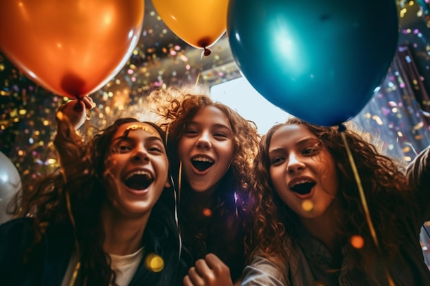 Фото Друзья-подростки в костюмах празднуют и веселятся на вечеринке в честь хэллоуина
