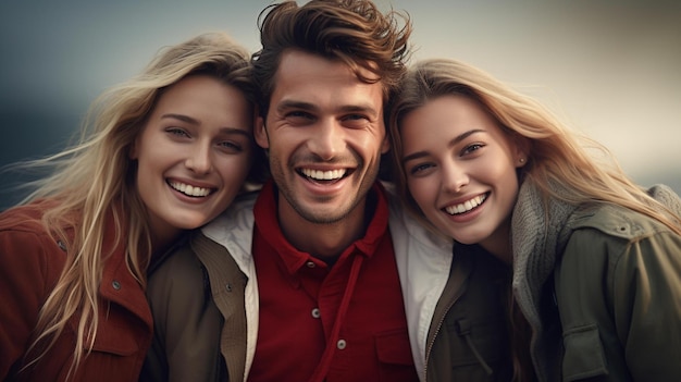 Фото Три человека, которые вместе улыбаются на фотографии