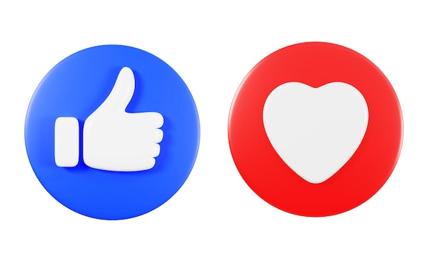 Фото Большой палец вверх со значком красного сердца значок социальных сетей, 3d рендеринг