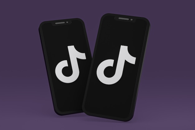 화면 스마트폰 또는 휴대 전화 3d 렌더링에 Tiktok 아이콘