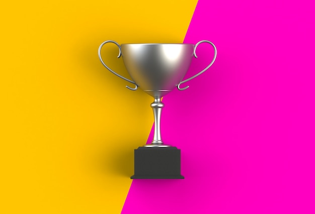 Фото Трофей на желтом с розовой планкой, 3d-рендеринг