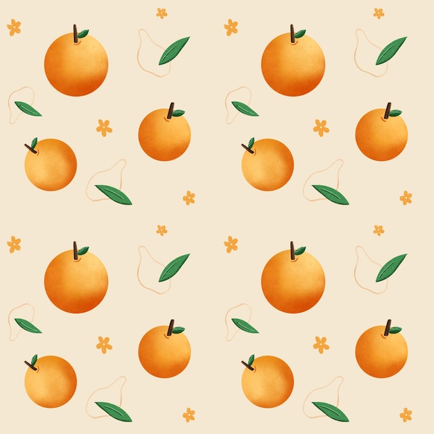 Tropical Orange Fruit Illustration Seamless Pattern Design