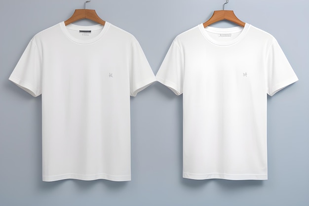 사진 푸른 배경 에 있는 두 개의 평평 한 색 티셔츠