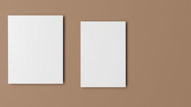 Two white frames on a brown background.