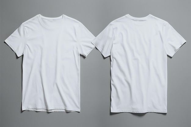 사진 두 개의 색 티셔츠가 회색 배경에 으로 배치되어 있습니다.