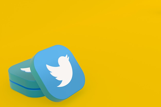 Логотип приложения Twitter 3d-рендеринг на желтом фоне