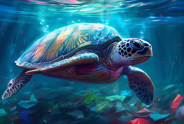 Черепаха плавает в океане