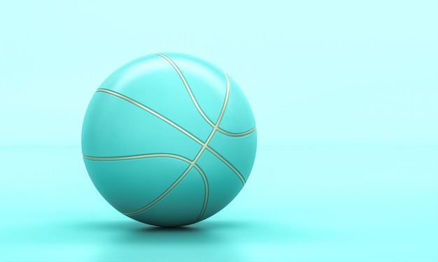 골드 인서트가있는 청록색 농구 공. 3d 렌더링. 스포츠 컨셉