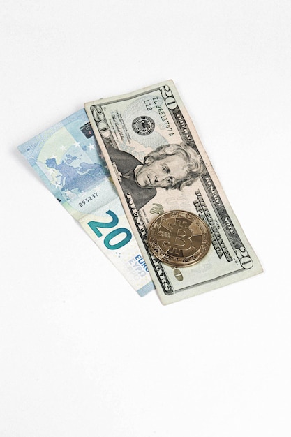 사진 미국 달러와 유로 지폐 돈