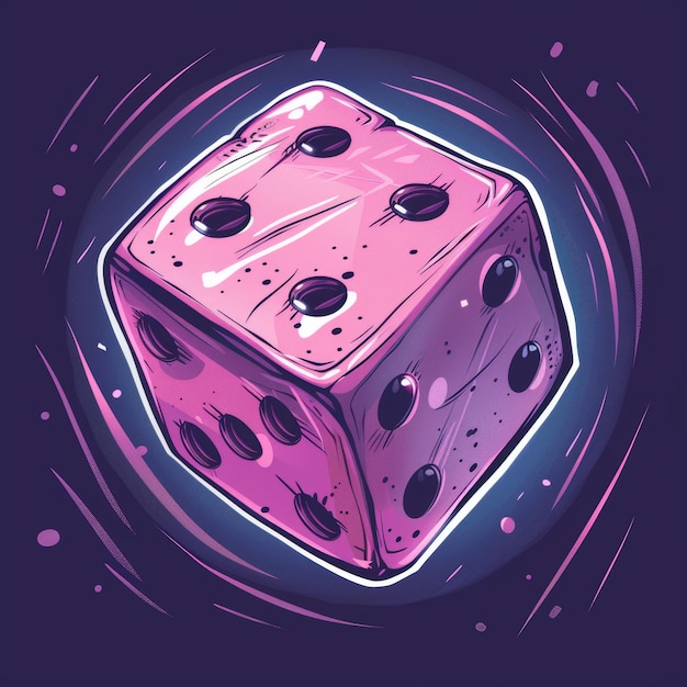 Photo vector illustration of a pink dice on a purple background in cartoon style