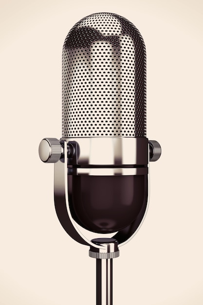 Vintage silver microphone on a white background