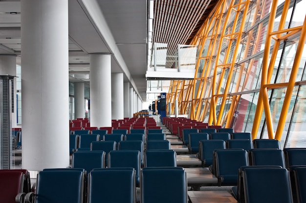 Photo view of beijing airport, empty seats, detail