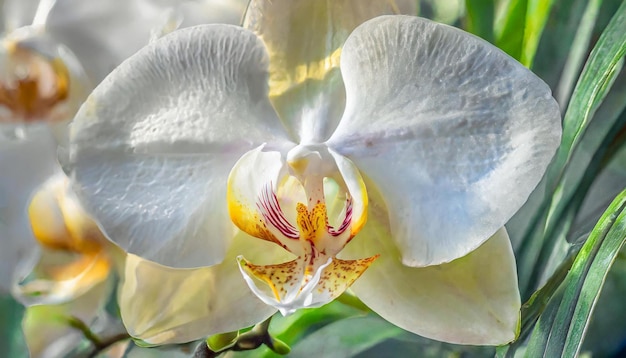 Photo visually blooming orchids in close proximity emphasize subtle textures and patterns