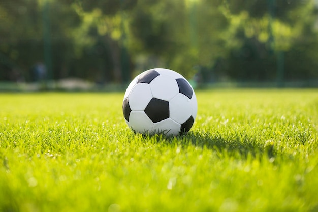 Foto voetbal die in gras ligt