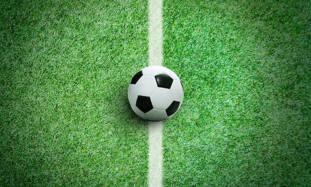 Foto voetbalbal op groen gras in stadion